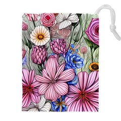 Broken And Budding Watercolor Flowers Drawstring Pouch (4xl) by GardenOfOphir