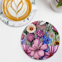 Broken And Budding Watercolor Flowers Uv Print Round Tile Coaster by GardenOfOphir