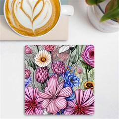 Broken And Budding Watercolor Flowers Uv Print Square Tile Coaster  by GardenOfOphir