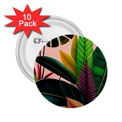 Ai Generated Tropical Leaves Foliage Wallpaper 2 25  Buttons (10 Pack)  by Ravend