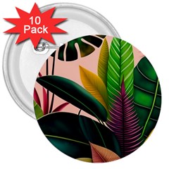 Ai Generated Tropical Leaves Foliage Wallpaper 3  Buttons (10 Pack)  by Ravend