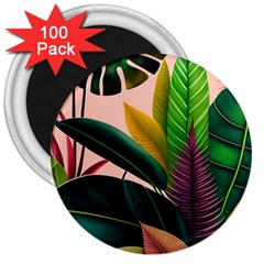 Ai Generated Tropical Leaves Foliage Wallpaper 3  Magnets (100 Pack) by Ravend