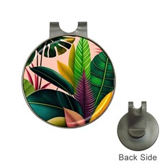 Ai Generated Tropical Leaves Foliage Wallpaper Hat Clips With Golf Markers by Ravend