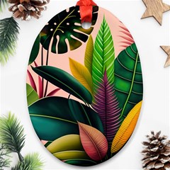 Ai Generated Tropical Leaves Foliage Wallpaper Oval Ornament (two Sides) by Ravend