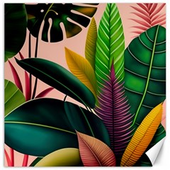 Ai Generated Tropical Leaves Foliage Wallpaper Canvas 20  X 20  by Ravend