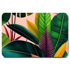 Ai Generated Tropical Leaves Foliage Wallpaper Large Doormat by Ravend