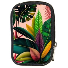 Ai Generated Tropical Leaves Foliage Wallpaper Compact Camera Leather Case by Ravend