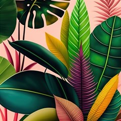 Ai Generated Tropical Leaves Foliage Wallpaper Play Mat (rectangle) by Ravend