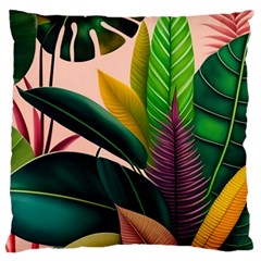 Ai Generated Tropical Leaves Foliage Wallpaper Large Cushion Case (one Side) by Ravend