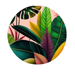 Ai Generated Tropical Leaves Foliage Wallpaper Mini Round Pill Box by Ravend