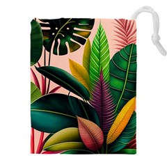 Ai Generated Tropical Leaves Foliage Wallpaper Drawstring Pouch (4xl) by Ravend