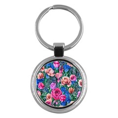 Bright And Brilliant Watercolor Flowers Key Chain (round) by GardenOfOphir