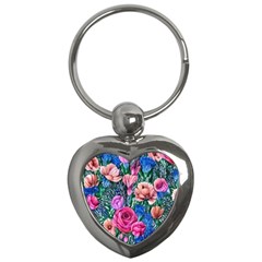 Bright And Brilliant Watercolor Flowers Key Chain (heart) by GardenOfOphir