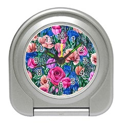 Bright And Brilliant Watercolor Flowers Travel Alarm Clock by GardenOfOphir