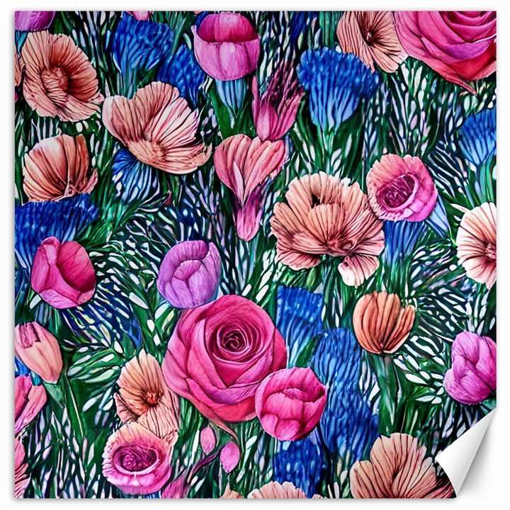 Bright And Brilliant Watercolor Flowers Canvas 20  x 20 