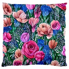 Bright And Brilliant Watercolor Flowers Large Cushion Case (two Sides) by GardenOfOphir