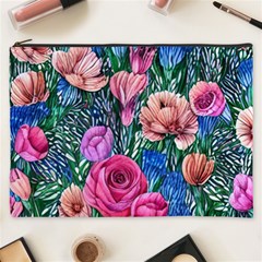 Bright And Brilliant Watercolor Flowers Cosmetic Bag (xxxl) by GardenOfOphir