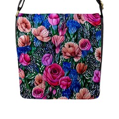 Bright And Brilliant Watercolor Flowers Flap Closure Messenger Bag (l) by GardenOfOphir