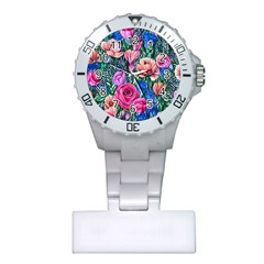 Bright And Brilliant Watercolor Flowers Plastic Nurses Watch by GardenOfOphir