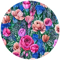 Bright And Brilliant Watercolor Flowers Wooden Puzzle Round by GardenOfOphir