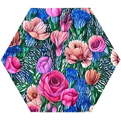 Bright And Brilliant Watercolor Flowers Wooden Puzzle Hexagon by GardenOfOphir