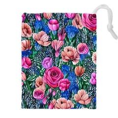 Bright And Brilliant Watercolor Flowers Drawstring Pouch (4xl) by GardenOfOphir