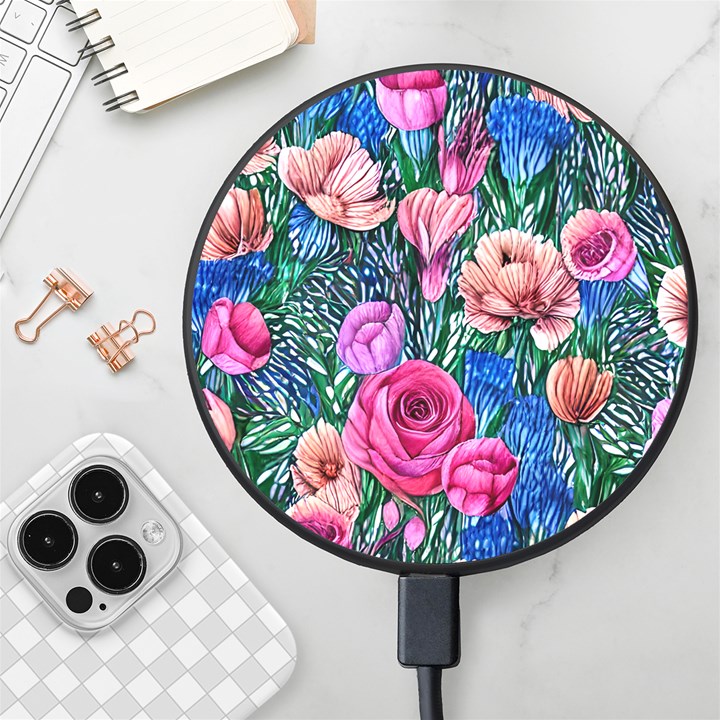 Bright And Brilliant Watercolor Flowers Wireless Fast Charger(Black)