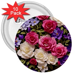 Ai Generated Roses Flowers Petals Bouquet Wedding 3  Buttons (10 Pack)  by Ravend