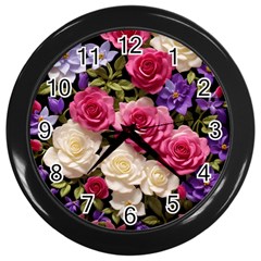 Ai Generated Roses Flowers Petals Bouquet Wedding Wall Clock (black) by Ravend