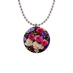 Ai Generated Roses Flowers Petals Bouquet Wedding 1  Button Necklace by Ravend