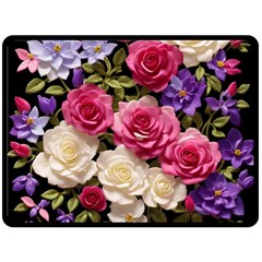 Ai Generated Roses Flowers Petals Bouquet Wedding One Side Fleece Blanket (large) by Ravend