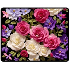 Ai Generated Roses Flowers Petals Bouquet Wedding One Side Fleece Blanket (medium) by Ravend