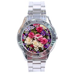 Ai Generated Roses Flowers Petals Bouquet Wedding Stainless Steel Analogue Watch by Ravend