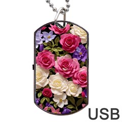 Ai Generated Roses Flowers Petals Bouquet Wedding Dog Tag Usb Flash (one Side) by Ravend