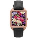 Ai Generated Roses Flowers Petals Bouquet Wedding Rose Gold Leather Watch  Front