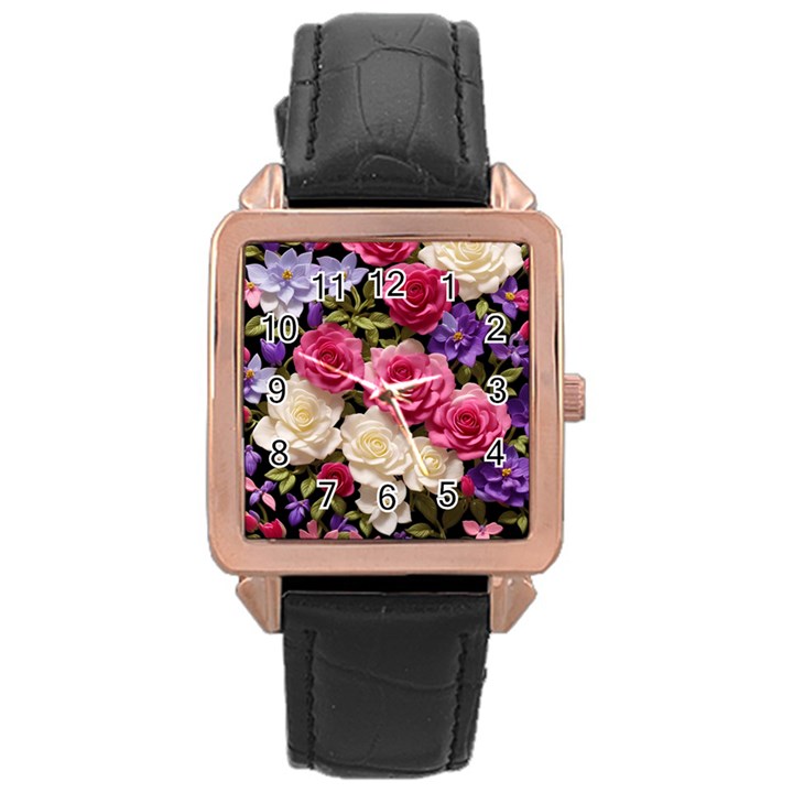 Ai Generated Roses Flowers Petals Bouquet Wedding Rose Gold Leather Watch 