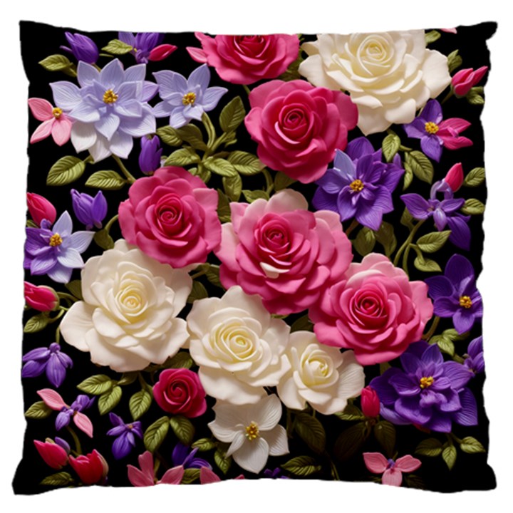 Ai Generated Roses Flowers Petals Bouquet Wedding Large Premium Plush Fleece Cushion Case (Two Sides)