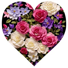 Ai Generated Roses Flowers Petals Bouquet Wedding Wooden Puzzle Heart by Ravend