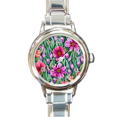 Cheerful And Cheery Blooms Round Italian Charm Watch by GardenOfOphir