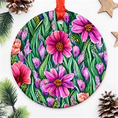 Cheerful And Cheery Blooms Ornament (round) by GardenOfOphir