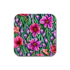 Cheerful And Cheery Blooms Rubber Square Coaster (4 Pack) by GardenOfOphir