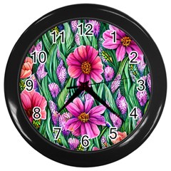 Cheerful And Cheery Blooms Wall Clock (black) by GardenOfOphir