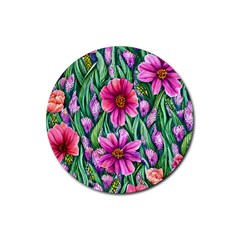 Cheerful And Cheery Blooms Rubber Round Coaster (4 Pack) by GardenOfOphir