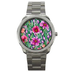 Cheerful And Cheery Blooms Sport Metal Watch by GardenOfOphir