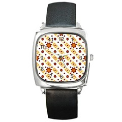 Background Floral Pattern Graphic Square Metal Watch by Ravend