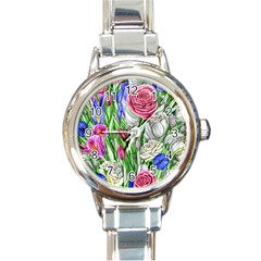 Celestial And Charming Florals Round Italian Charm Watch by GardenOfOphir