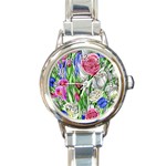 Celestial And Charming Florals Round Italian Charm Watch Front