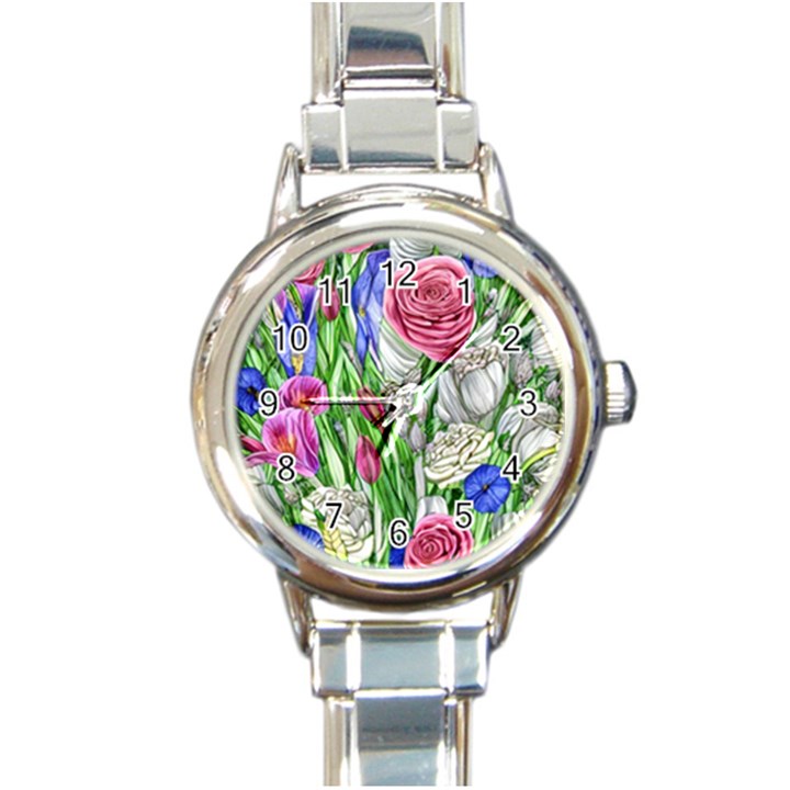 Celestial And Charming Florals Round Italian Charm Watch