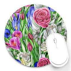 Celestial And Charming Florals Round Mousepad by GardenOfOphir