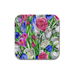 Celestial And Charming Florals Rubber Square Coaster (4 Pack) by GardenOfOphir